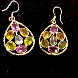 🔥Gold plated Silver earrings with multiple genuine gemstones💕amethyst🔥